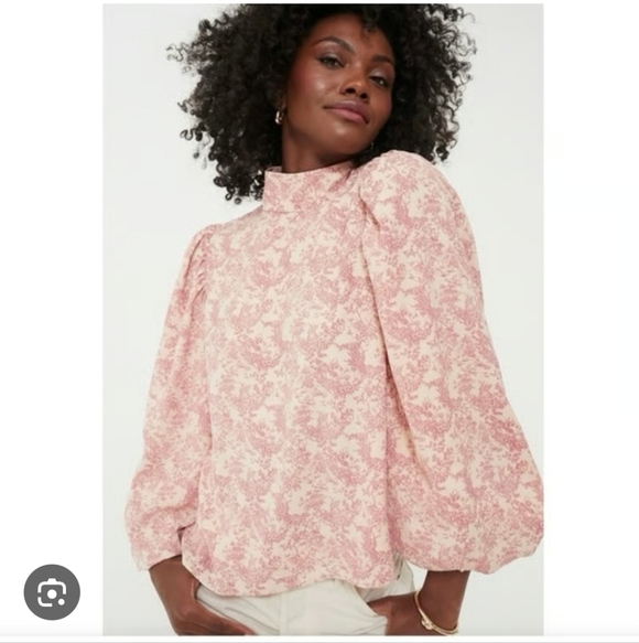 Hyacinth House Tops - Hyacinth House Pink Toile Thayer Floral Long Sleeve Blouse In XL